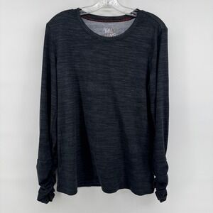 Muk Luks Mens Medium Tall Charcoal Heather Ruched Cuff Long Sleeve Crewneck Top
